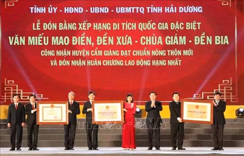 Hải Dương: Đón nhận Bằng xếp hạng di tích quốc gia đặc biệt cho Văn miếu Mao Điền và Cụm di tích Đền Xưa - Chùa Giám - Đền Bia