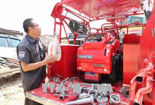 Đội chữa cháy cơ động dưới chân núi Langbiang