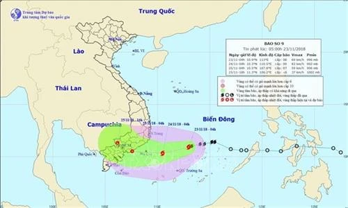 Thời tiết ngày 23/11: Bão số 9 sẽ di chuyển theo hướng Tây Tây Nam và có khả năng mạnh thêm