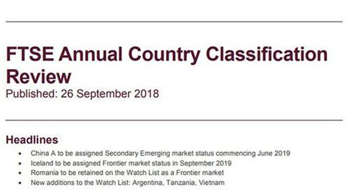 FTSE Russell đưa thị trường chứng khoán Việt Nam vào danh sách xem xét nâng hạng