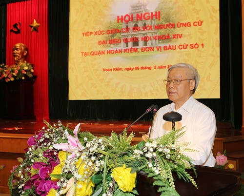 Tổng Bí thư Nguyễn Phú Trọng tiếp xúc cử tri, vận động bầu cử tại Hà Nội