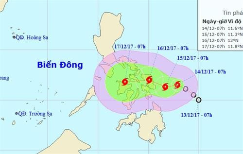 Áp thấp nhiệt đới đã mạnh lên thành bão có tên quốc tế Kai-tak