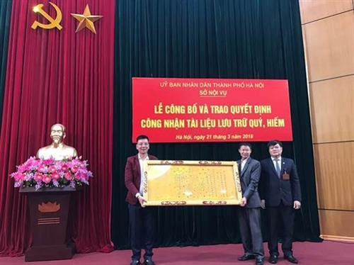 Đạo sắc phong tại đền Trấn Vũ được công nhận tài liệu lưu trữ quý hiếm