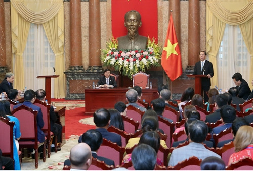 Chủ tịch nước Trần Đại Quang gặp mặt đoàn đại biểu doanh nghiệp hội nhập và phát triển tiêu biểu