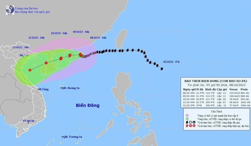 Hướng di chuyển của bão số 4. Ảnh: TTXVN