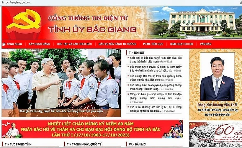 Địa chỉ Cổng Thông tin điện tử Tỉnh ủy Bắc Giang là https://dcs.bacgiang.gov.vn. Ảnh: Danh Lam - TTXVN