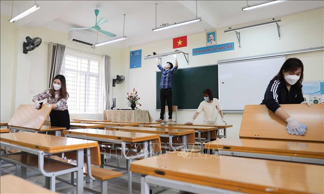 Các phòng học đều được vệ sinh, khử khuẩn. Ảnh: Thanh Tùng - TTXVN 