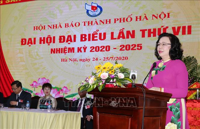 Phó Bí thư Thường trực Thành ủy Hà Nội Ngô Thị Thanh Hằng phát biểu tại Đại hội. Ảnh: Nguyễn Cúc - TTXVN