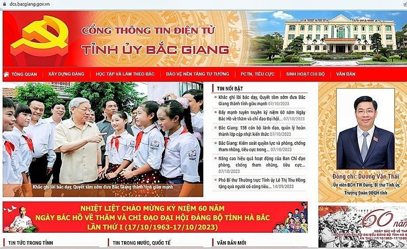 Địa chỉ Cổng Thông tin điện tử Tỉnh ủy Bắc Giang là https://dcs.bacgiang.gov.vn. giúp người dân dễ dàng tìm kiếm thông tin.Ảnh: Danh Lam -TTXVN 