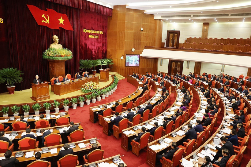 Tổng Bí thư Nguyễn Phú Trọng và các đồng chí lãnh đạo Đảng, Nhà nước dự khai mạc hội nghị. Ảnh: Trí Dũng –TTXVN 