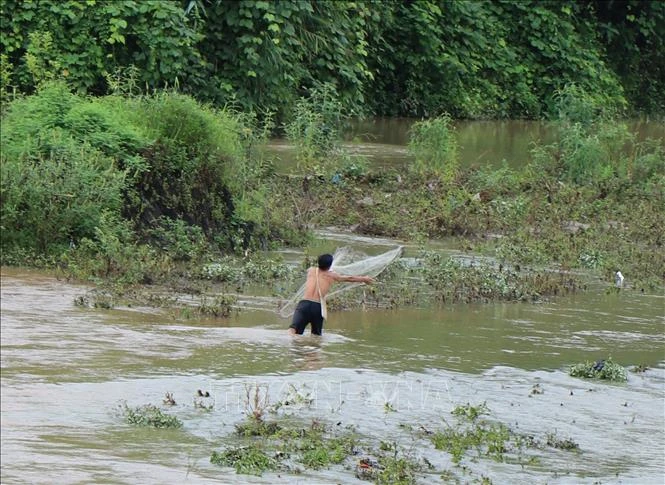 Người dân quăng lưới đánh bắt cá, tôm trên lưu vực suối Nậm Mức (đọan chảy qua địa phận bản Púng Giắt, xã Mường Mươn, huyện Mường Chà). Ảnh: Xuân Tiến – TTXVN 