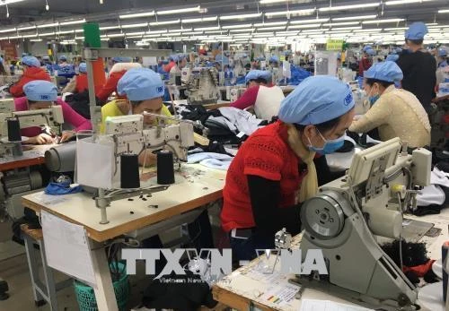 Công nhân làm việc tại Công ty cổ phần Dệt may Huế. Ảnh: Quốc Việt - TTXVN