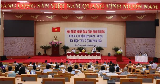 Quang cảnh Kỳ họp thứ 2 Hội đồng nhân dân tỉnh Bình Phước khóa X. Ảnh: Sỹ Tuyên - TTXVN 