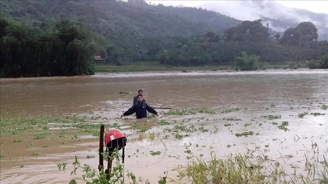 Mưa lũ gây ngập úng nhiều khu vực tại Nghĩa Đô, huyện Bảo Yên. Ảnh: Hồng Ninh - TTXVN
