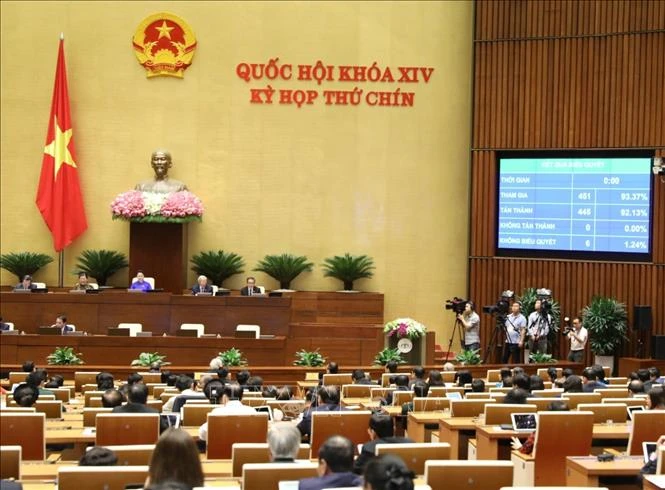 Kết quả biểu quyết thông qua Nghị quyết về thí điểm tổ chức mô hình chính quyền đô thị và một số cơ chế, chính sách đặc thù phát triển thành phố Đà Nẵng tại Kỳ họp thứ chín, Quốc hội khóa XIV, chiều 19/6/2020. Ảnh: Văn Điệp/TTXVN