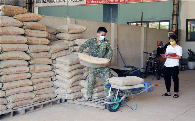 Công ty vật liệu xây dựng Quang Huy, huyện Sông Mã (Sơn La) hoạt động sản xuất trở lại sau khi được vay vốn theo Nghị quyết số 68/NQ-CP ngày 01/7/2021 của Chính phủ. Ảnh: TTXVN 
