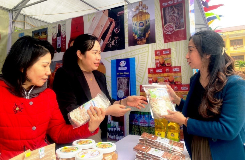 gian hàng không đồng và gian hàng giảm giá các mặt hàng thiết yếu hỗ trợ người lao động tại chương trình. Ảnh: Võ Dung - TTXVN 