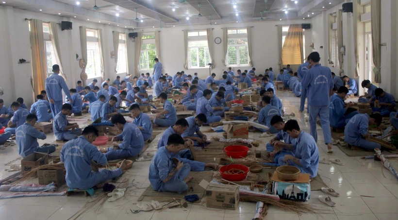 Các học viên cai nghiện ma túy được đào tạo nghề. Ảnh: Nguyễn Nam - TTXVN 