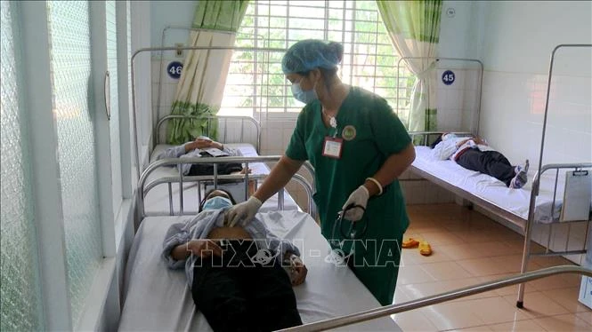 Các bác sĩ Bệnh viện Đa khoa tỉnh Gia Lai điều trị cho các bệnh nhân mắc bệnh bạch hầu. Ảnh: Quang Thái- TTXVN