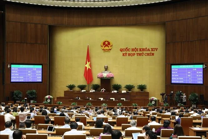 Quốc hội biểu quyết thông qua Nghị quyết về thí điểm một số cơ chế, chính sách tài chính - ngân sách đặc thù đối với Thành phố Hà Nội. Ảnh: Văn Điệp - TTXVN
