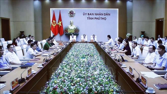Lãnh đạo chủ chốt tỉnh Phú Thọ tại buổi làm việc. Ảnh: Thống Nhất - TTXVN