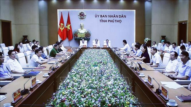 Lãnh đạo chủ chốt tỉnh Phú Thọ tại buổi làm việc. Ảnh: Thống Nhất - TTXVN