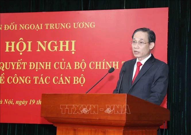 Đồng chí Lê Hoài Trung, Ủy viên Trung ương Đảng, Trưởng Ban Đối ngoại Trung ương phát biểu. Ảnh: Phương Hoa - TTXVN