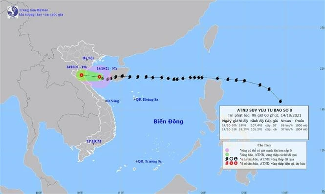 Bản đồ đường đi của bão số 8. Ảnh: TTXVN phát 