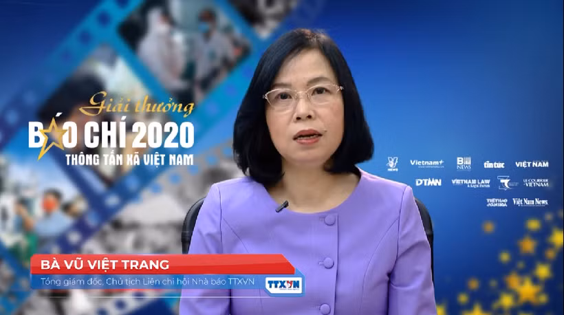 Tổng Giám đốc, Chủ tịch Liên chi hội Nhà báo TTXVN Vũ Việt Trang phát biểu. Ảnh chụp màn hình