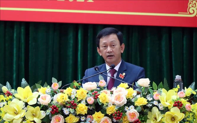 Ông Dương Văn Trang, Ủy viên Ban chấp hành Trung ương Đảng, Bí thư Tỉnh ủy phát biểu sau khi được tính nhiệm bầu giữ chức Chủ tịch HĐND tỉnh Kon Tum nhiệm kỳ 2021-2026. Ảnh: Cao Nguyên-TTXVN 