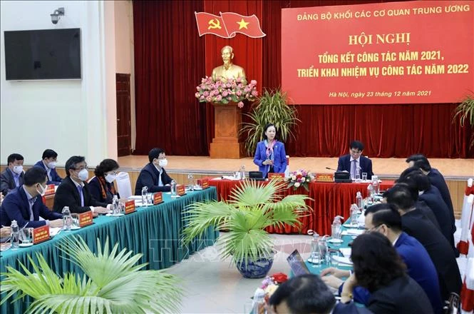 Trưởng Ban Tổ chức Trung ương Trương Thị Mai phát biểu chỉ đạo hội nghị. Ảnh: Lâm Khánh - TTXVN 