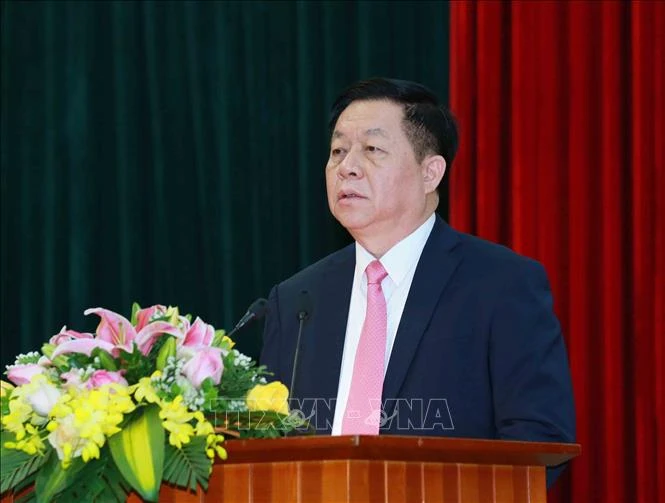 Thượng tướng Nguyễn Trọng Nghĩa, Bí thư Trung ương Đảng, Trưởng Ban Tuyên giáo Trung ương phát biểu nhận nhiệm vụ. Ảnh: Phương Hoa - TTXVN