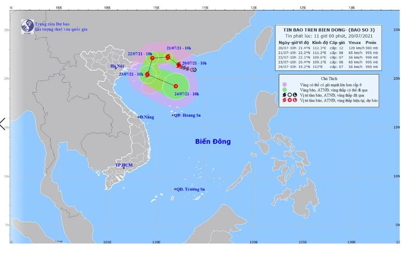 Vị trí và đường đi của bão số 3 Cempaka. Ảnh: nchmf.gov.vn 