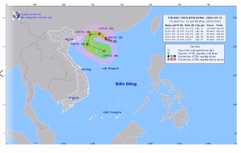 Vị trí và đường đi của bão số 3 Cempaka. Ảnh: nchmf.gov.vn 