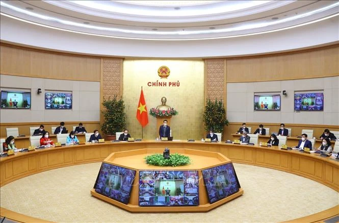 Phó Thủ tướng Vũ Đức Đam chủ trì cuộc họp. Ảnh: Văn Điệp - TTXVN 