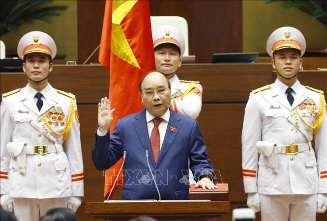 Chủ tịch nước Nguyễn Xuân Phúc tuyên thệ nhậm chức trước Quốc hội, đồng bào và cử tri cả nước. Ảnh: Phạm Kiên - TTXVN
