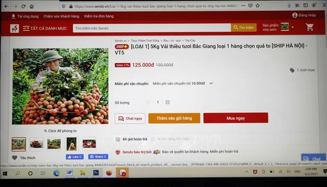 Hình ảnh vải thiều được quảng bá trên các trang thương mại điện tử. Ảnh: TTXVN