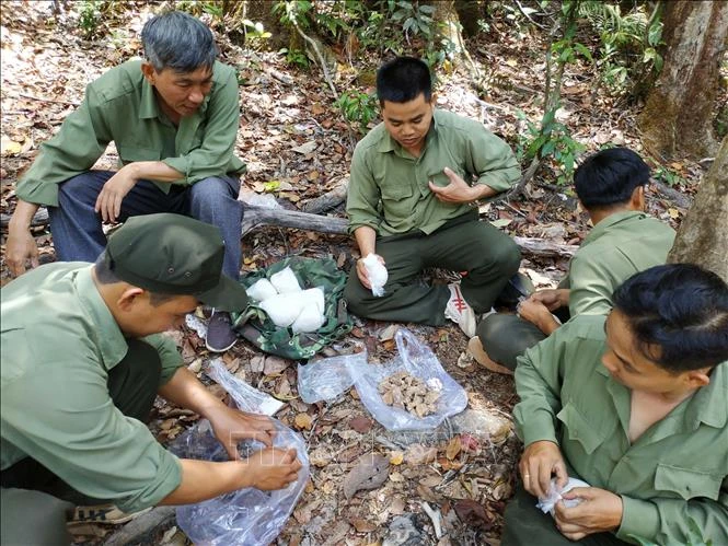 Với địa hình hiểm trở, địa bàn rộng lực lượng quản lý bảo vệ rừng của Công ty TNHH MTV Lâm nghiệp Krông Bông (huyện Krông Bông) gặp nhiều khó khăn trong đảm bảo các điều kiện ăn, ở. Ảnh: Tuấn Anh - TTXVN