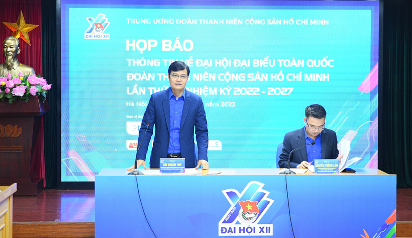 Bí thư thứ Nhất Trung ương Đoàn Bùi Quang Huy, Trưởng ban Tổ chức Đại hội phát biểu. Ảnh: Minh Đức – TTXVN 