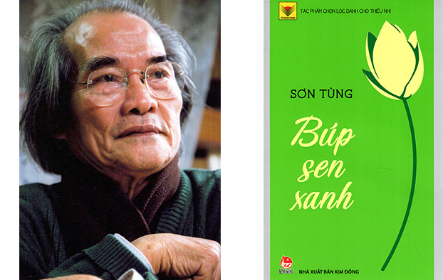 Nhà văn Sơn Tùng và cuốn Búp sen xanh, phiên bản của NXB Kim Đồng dành cho thiếu nhi. Ảnh :.phunuonline.com.vn 
