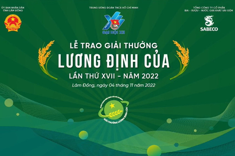 Giải thưởng Lương Định Của năm 2022 được trao cho 32 gương thanh niên nông thôn tiêu biểu với ý chí vươn lên làm giàu và đạt thành tích cao trong toàn quốc.Ảnh:vietnamplus.vn 