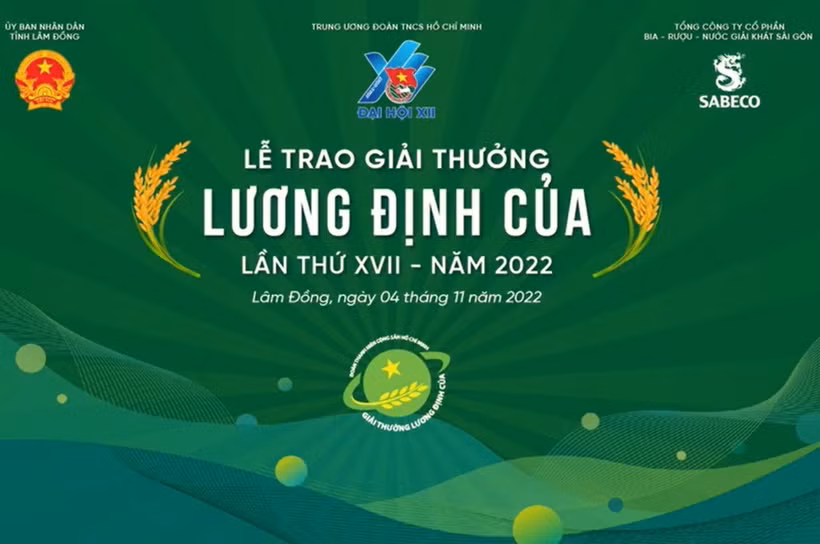 Giải thưởng Lương Định Của năm 2022 được trao cho 32 gương thanh niên nông thôn tiêu biểu với ý chí vươn lên làm giàu và đạt thành tích cao trong toàn quốc.Ảnh:vietnamplus.vn 