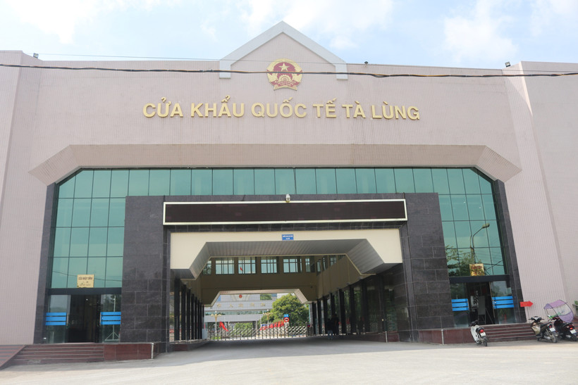 Xe chở hoa quả tươi chờ làm thủ tục tại Cửa khẩu quốc tế đường bộ. Ảnh : Khánh - TTXVN 