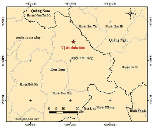 Bản đồ chấn tâm động đất. Ảnh: igp-vast.vn