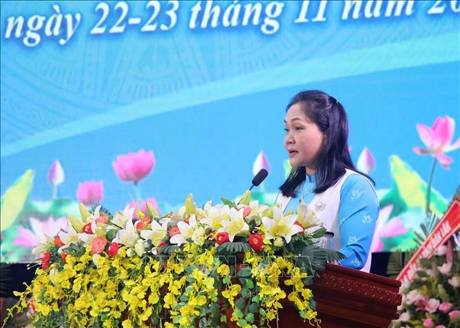 Bà Tô Thị Tâm tái đắc cử Chủ tịch Hội Liên hiệp phụ nữ tỉnh Đắk Lắk lần thứ XVII, nhiệm kỳ 2021 - 2026. Ảnh: Hoài Thu – TTXVN 