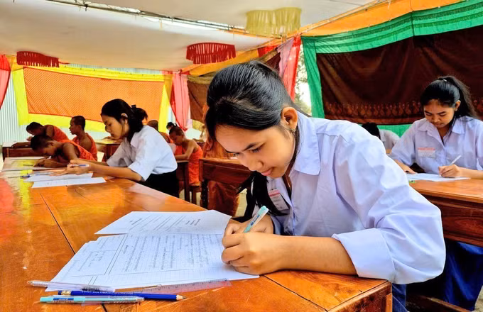 Lớp học tiếng và chữ Khmer tại chùa Mỹ Á, phường Chi Lăng, tỉnh An Giang.