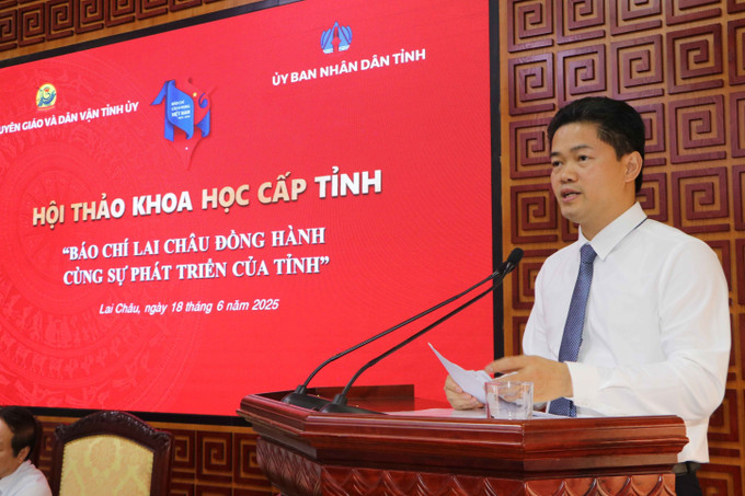 Phó Bí thư Thường trực Tỉnh ủy Lai Châu Vũ Mạnh Hà phát biểu tại Hội thảo. Phó Bí thư Thường trực Tỉnh ủy Lai Châu Vũ Mạnh Hà phát biểu tại Hội thảo.