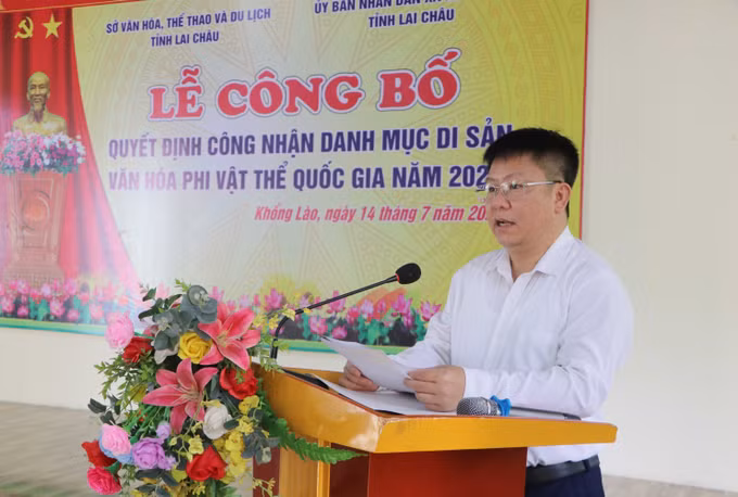 Ông Trần Mạnh Hùng, Giám đốc Sở Văn hoá, Thể thao và Du lịch tỉnh Lai Châu phát biểu tại lễ công bố.