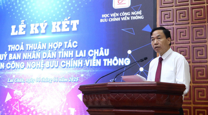Chủ tịch UBND tỉnh Lai Châu Lê Văn Lương phát biểu tại lễ ký kết. cds-khcn-06062025-03.jpg