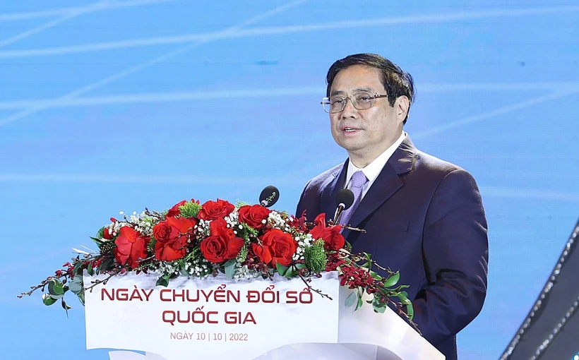 Thủ tướng Phạm Minh Chính gửi Thông điệp nhân Ngày Chuyển đổi số quốc gia năm 2022. Ảnh: Dương Giang-TTXVN